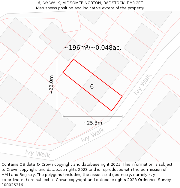 6, IVY WALK, MIDSOMER NORTON, RADSTOCK, BA3 2EE: Plot and title map