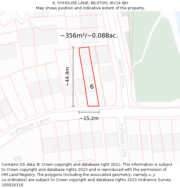 6, IVYHOUSE LANE, BILSTON, WV14 9JH: Plot and title map