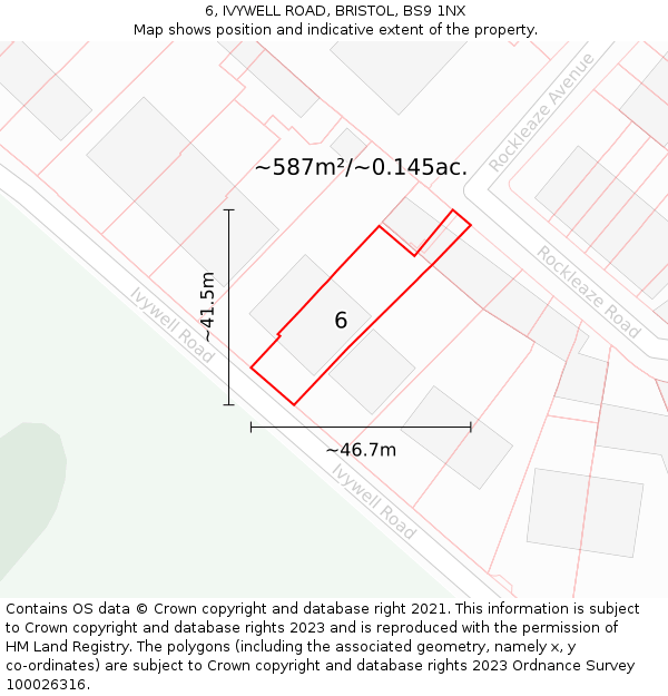 6, IVYWELL ROAD, BRISTOL, BS9 1NX: Plot and title map