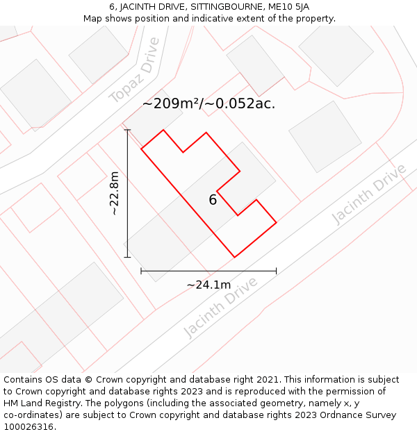 6, JACINTH DRIVE, SITTINGBOURNE, ME10 5JA: Plot and title map