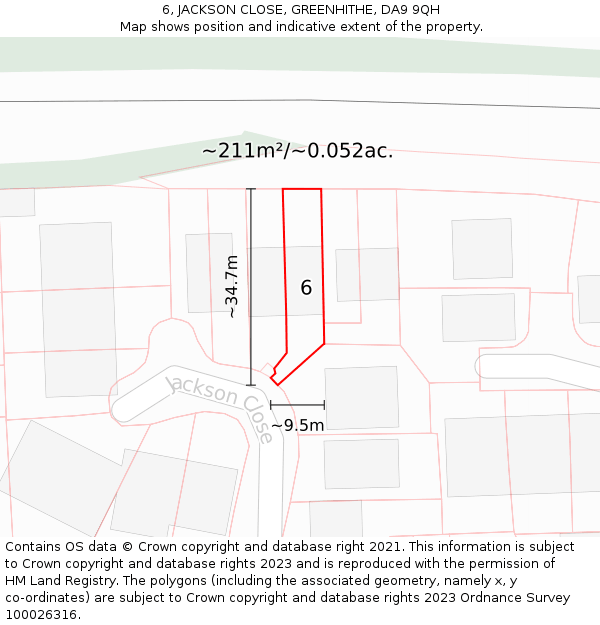 6, JACKSON CLOSE, GREENHITHE, DA9 9QH: Plot and title map