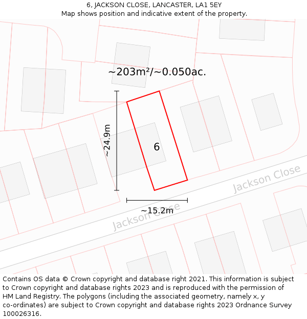 6, JACKSON CLOSE, LANCASTER, LA1 5EY: Plot and title map