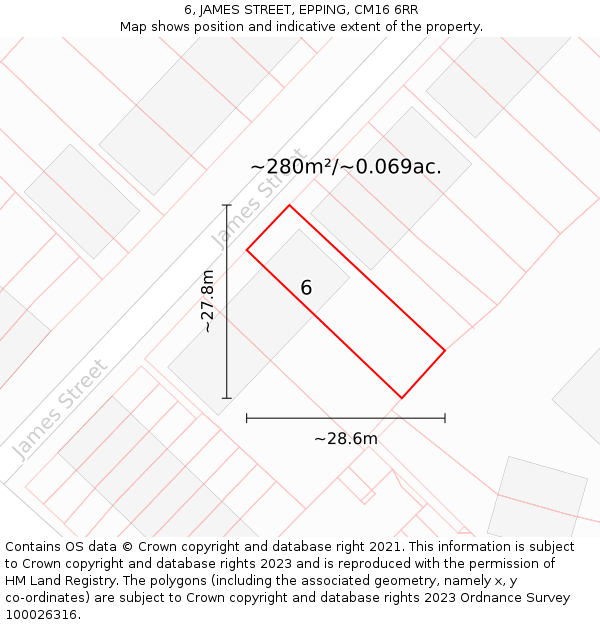 6, JAMES STREET, EPPING, CM16 6RR: Plot and title map
