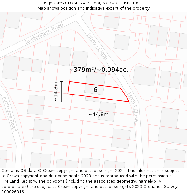 6, JANNYS CLOSE, AYLSHAM, NORWICH, NR11 6DL: Plot and title map
