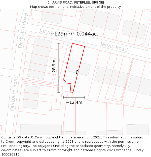6, JARVIS ROAD, PETERLEE, SR8 5EJ: Plot and title map