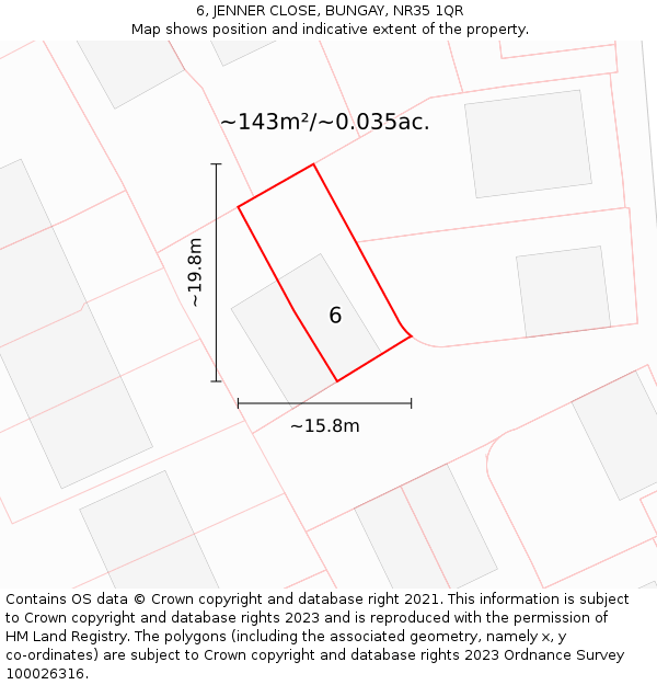 6, JENNER CLOSE, BUNGAY, NR35 1QR: Plot and title map