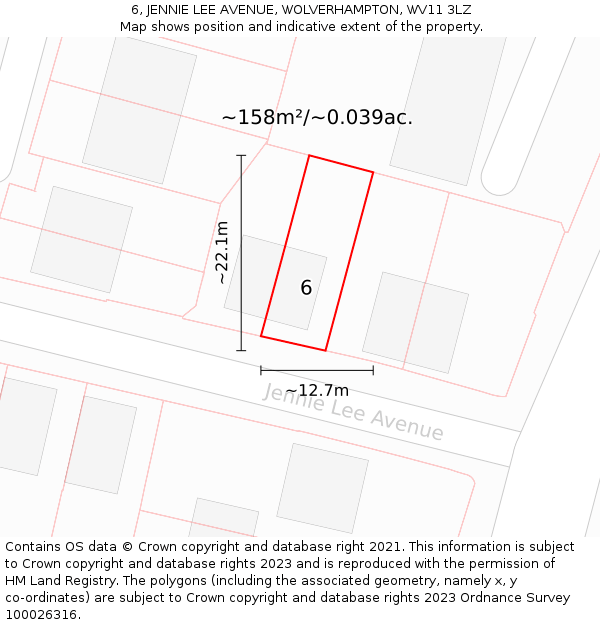 6, JENNIE LEE AVENUE, WOLVERHAMPTON, WV11 3LZ: Plot and title map