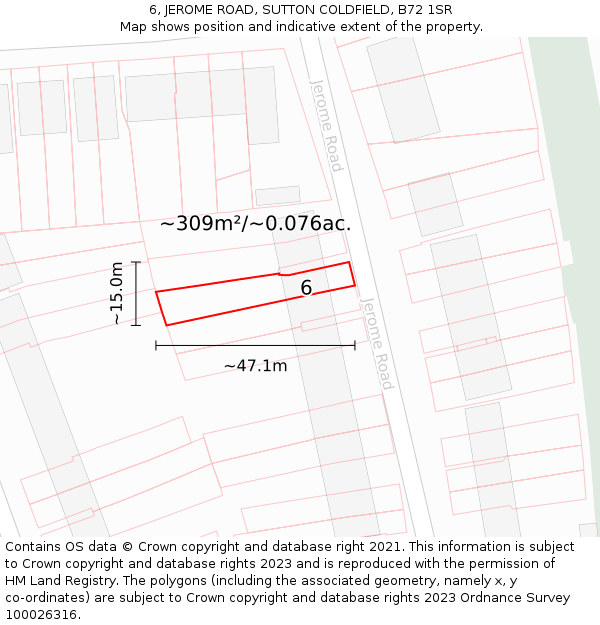 6, JEROME ROAD, SUTTON COLDFIELD, B72 1SR: Plot and title map