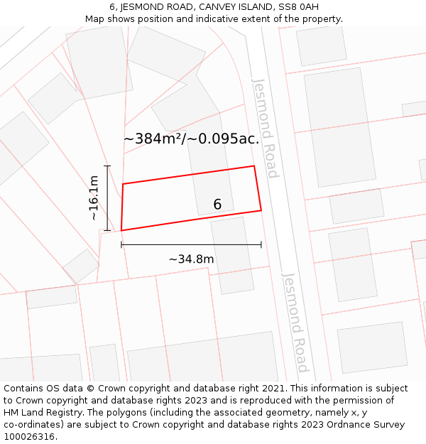 6, JESMOND ROAD, CANVEY ISLAND, SS8 0AH: Plot and title map