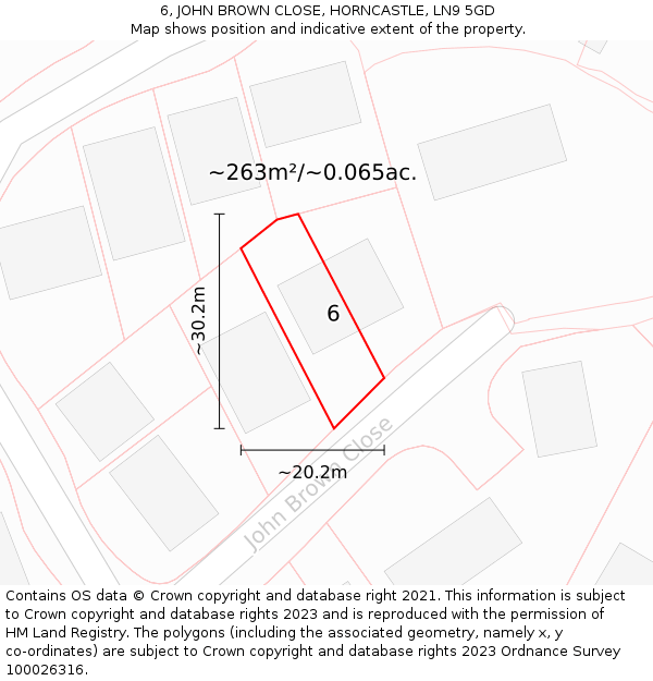 6, JOHN BROWN CLOSE, HORNCASTLE, LN9 5GD: Plot and title map