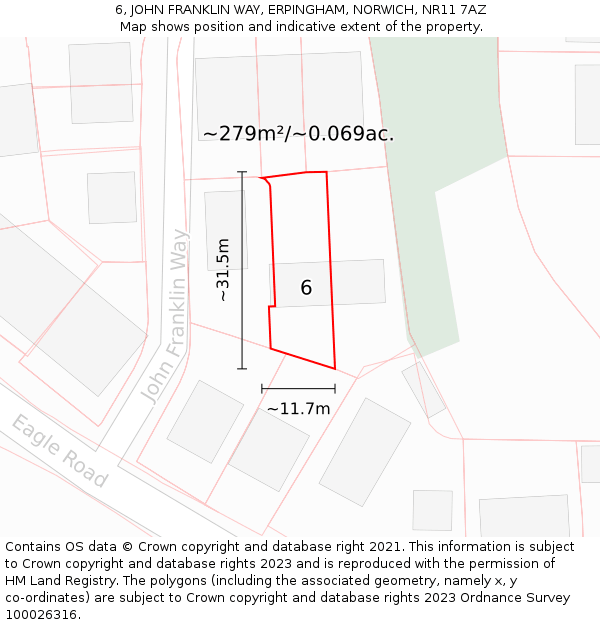 6, JOHN FRANKLIN WAY, ERPINGHAM, NORWICH, NR11 7AZ: Plot and title map
