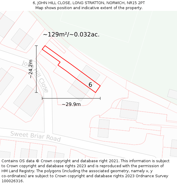 6, JOHN HILL CLOSE, LONG STRATTON, NORWICH, NR15 2PT: Plot and title map