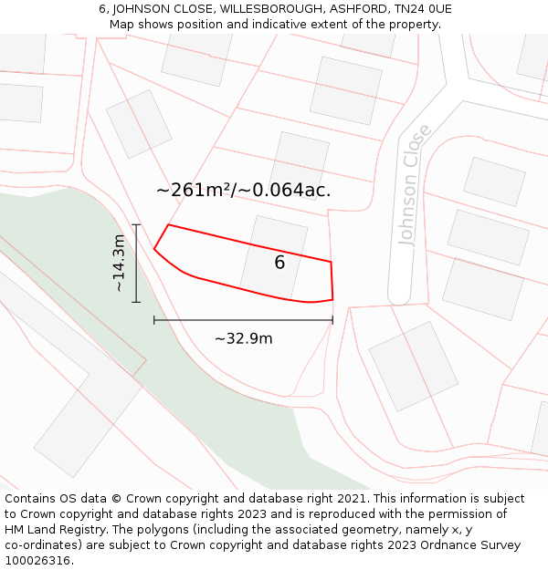 6, JOHNSON CLOSE, WILLESBOROUGH, ASHFORD, TN24 0UE: Plot and title map