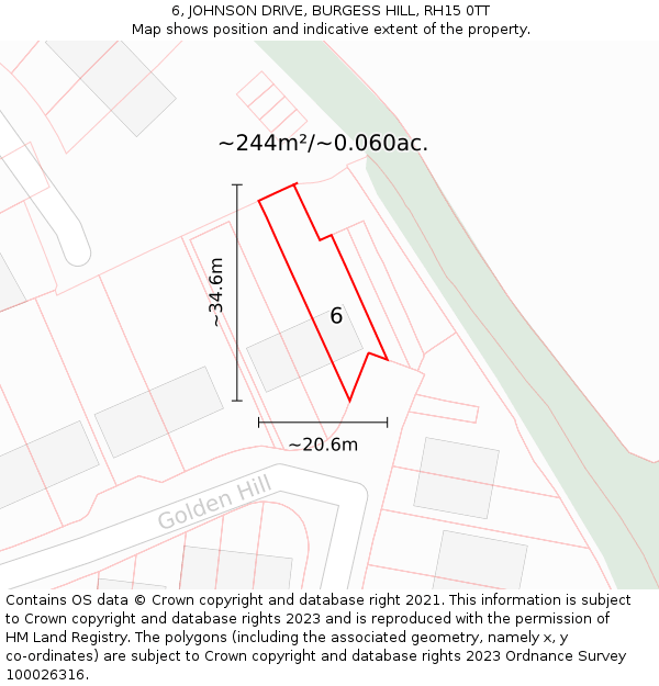 6, JOHNSON DRIVE, BURGESS HILL, RH15 0TT: Plot and title map