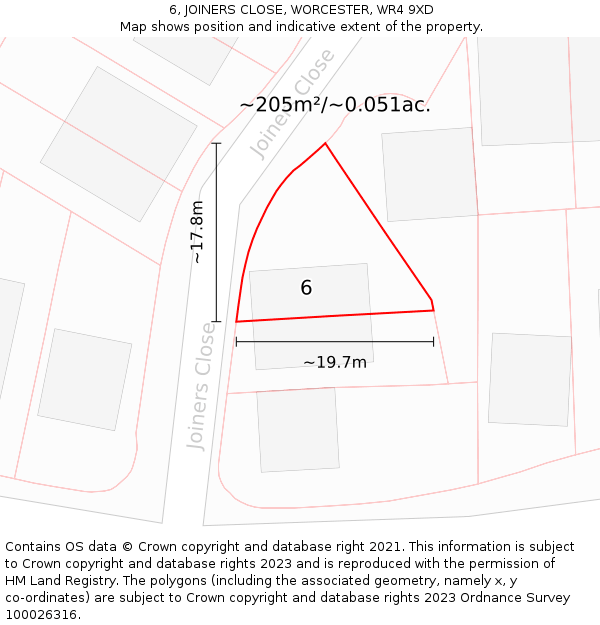 6, JOINERS CLOSE, WORCESTER, WR4 9XD: Plot and title map
