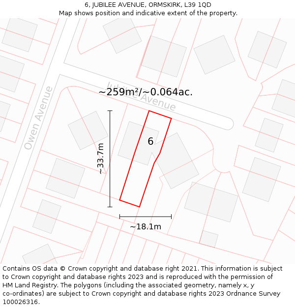 6, JUBILEE AVENUE, ORMSKIRK, L39 1QD: Plot and title map