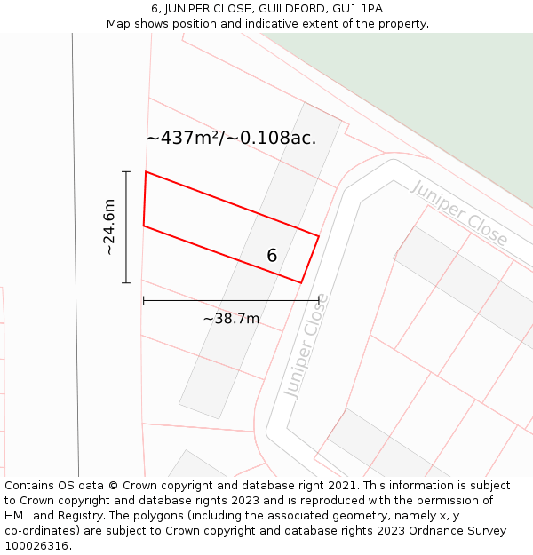 6, JUNIPER CLOSE, GUILDFORD, GU1 1PA: Plot and title map