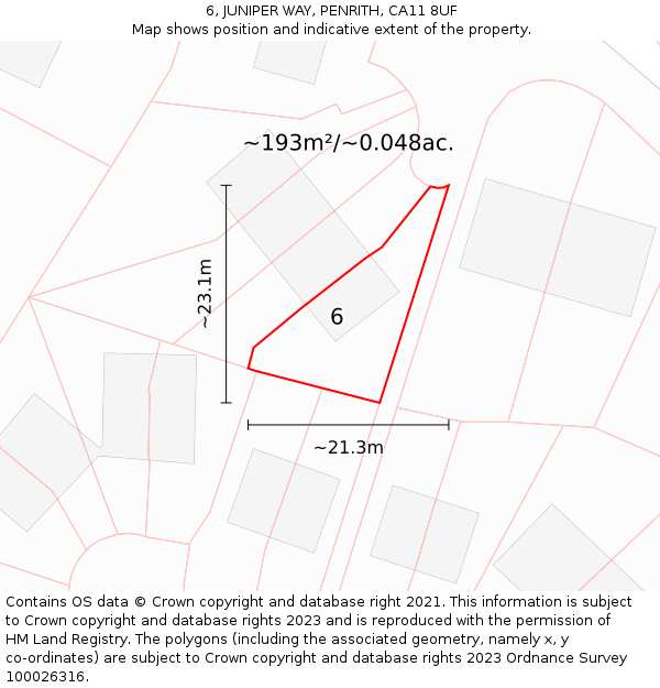 6, JUNIPER WAY, PENRITH, CA11 8UF: Plot and title map