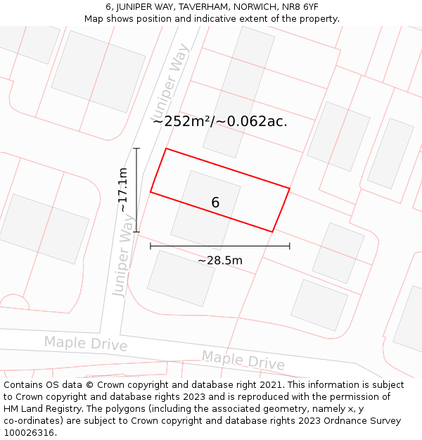 6, JUNIPER WAY, TAVERHAM, NORWICH, NR8 6YF: Plot and title map