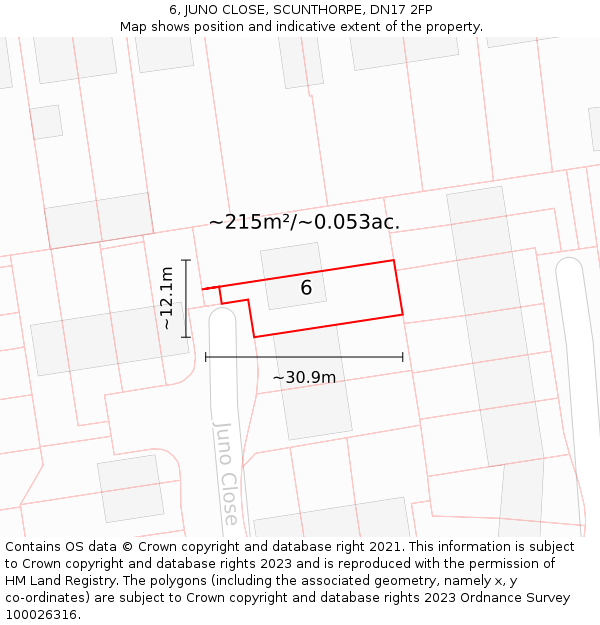 6, JUNO CLOSE, SCUNTHORPE, DN17 2FP: Plot and title map