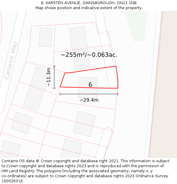 6, KARSTEN AVENUE, GAINSBOROUGH, DN21 1NB: Plot and title map