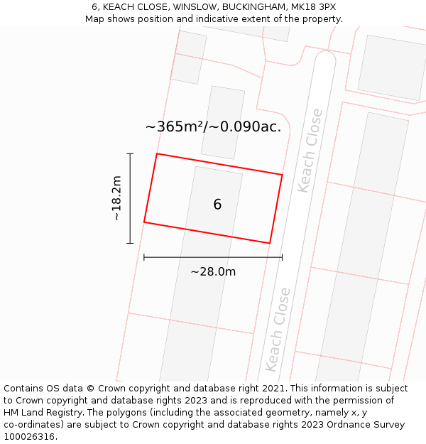6, KEACH CLOSE, WINSLOW, BUCKINGHAM, MK18 3PX: Plot and title map