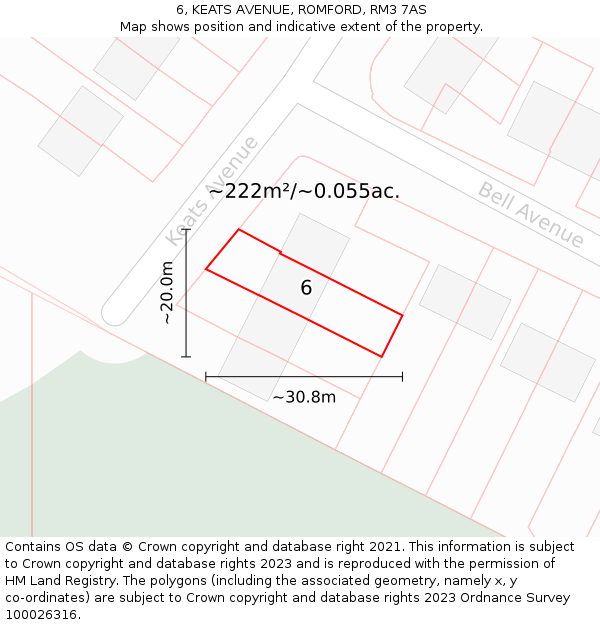 6, KEATS AVENUE, ROMFORD, RM3 7AS: Plot and title map