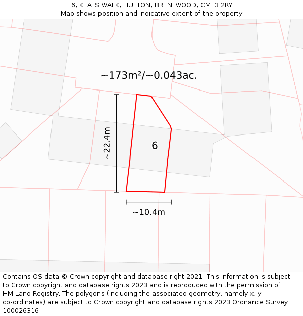 6, KEATS WALK, HUTTON, BRENTWOOD, CM13 2RY: Plot and title map