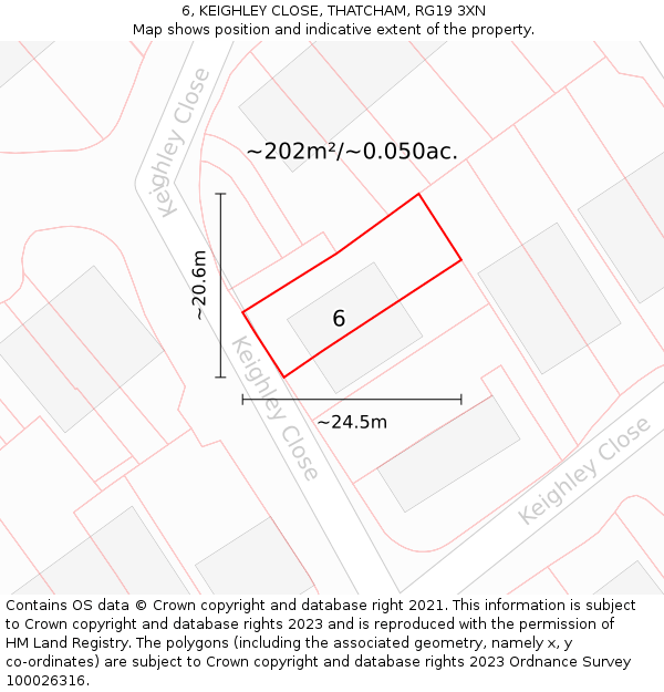 6, KEIGHLEY CLOSE, THATCHAM, RG19 3XN: Plot and title map