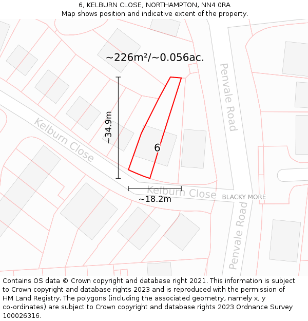 6, KELBURN CLOSE, NORTHAMPTON, NN4 0RA: Plot and title map