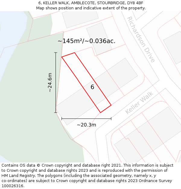 6, KELLER WALK, AMBLECOTE, STOURBRIDGE, DY8 4BF: Plot and title map