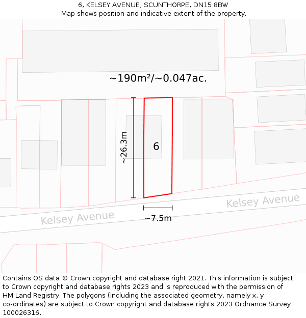 6, KELSEY AVENUE, SCUNTHORPE, DN15 8BW: Plot and title map