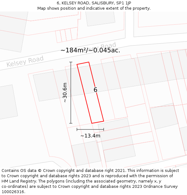 6, KELSEY ROAD, SALISBURY, SP1 1JP: Plot and title map