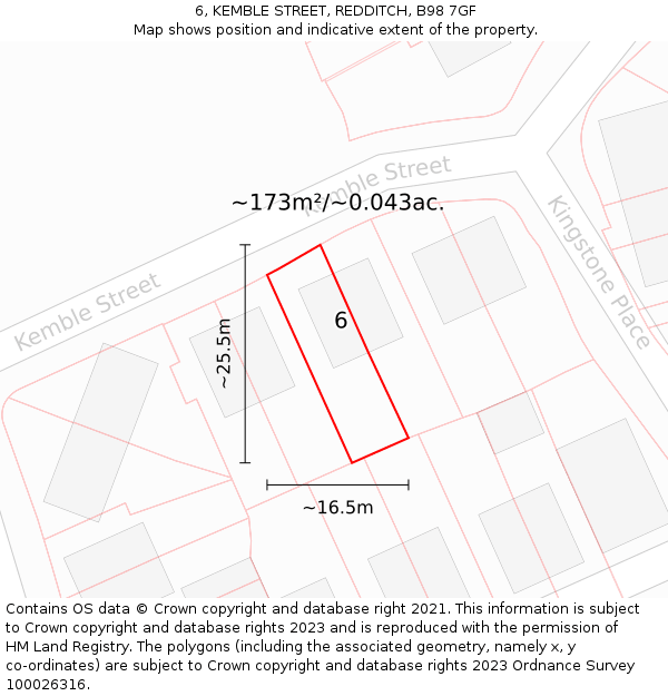 6, KEMBLE STREET, REDDITCH, B98 7GF: Plot and title map