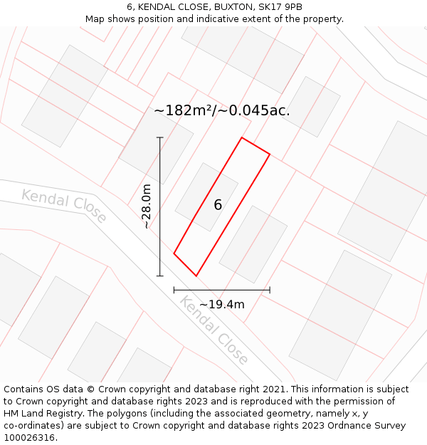 6, KENDAL CLOSE, BUXTON, SK17 9PB: Plot and title map