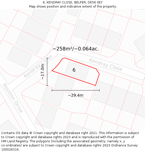 6, KENDRAY CLOSE, BELPER, DE56 0EY: Plot and title map