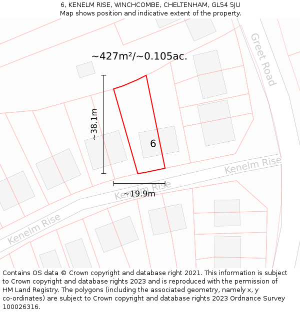 6, KENELM RISE, WINCHCOMBE, CHELTENHAM, GL54 5JU: Plot and title map