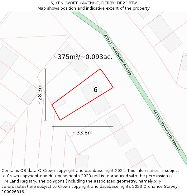 6, KENILWORTH AVENUE, DERBY, DE23 8TW: Plot and title map