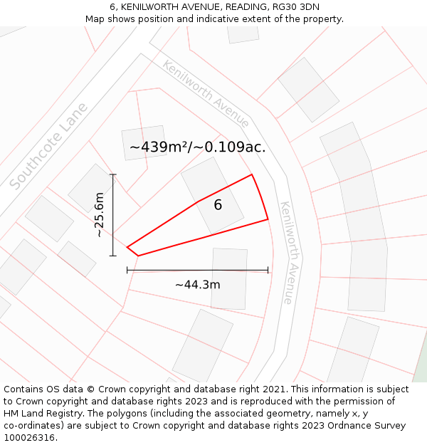 6, KENILWORTH AVENUE, READING, RG30 3DN: Plot and title map