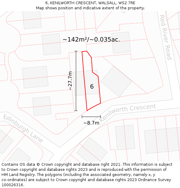 6, KENILWORTH CRESCENT, WALSALL, WS2 7RE: Plot and title map