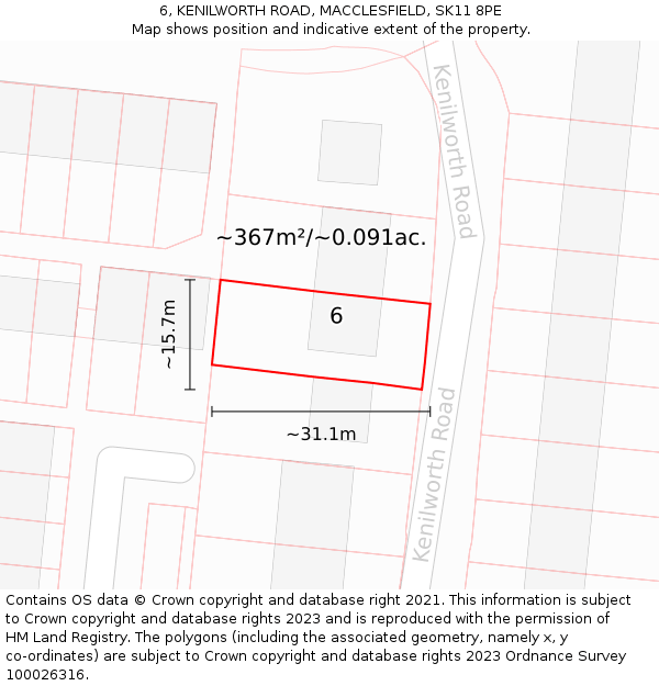 6, KENILWORTH ROAD, MACCLESFIELD, SK11 8PE: Plot and title map