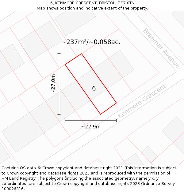 6, KENMORE CRESCENT, BRISTOL, BS7 0TN: Plot and title map
