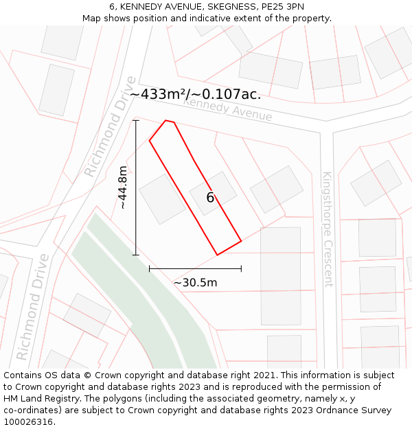 6, KENNEDY AVENUE, SKEGNESS, PE25 3PN: Plot and title map