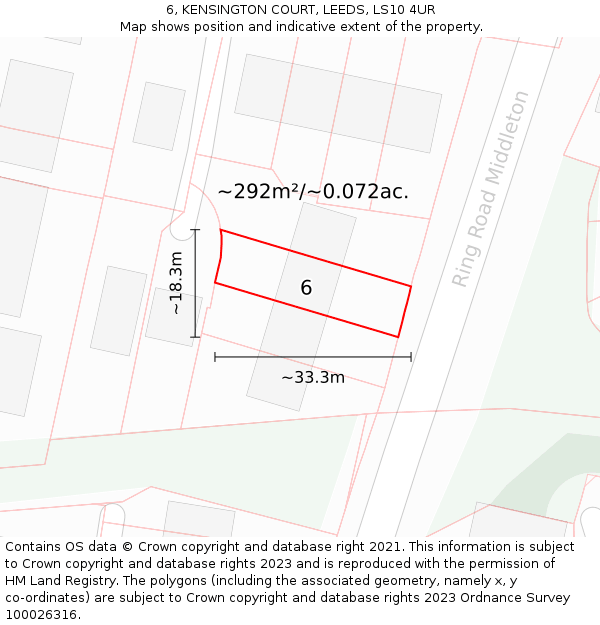 6, KENSINGTON COURT, LEEDS, LS10 4UR: Plot and title map