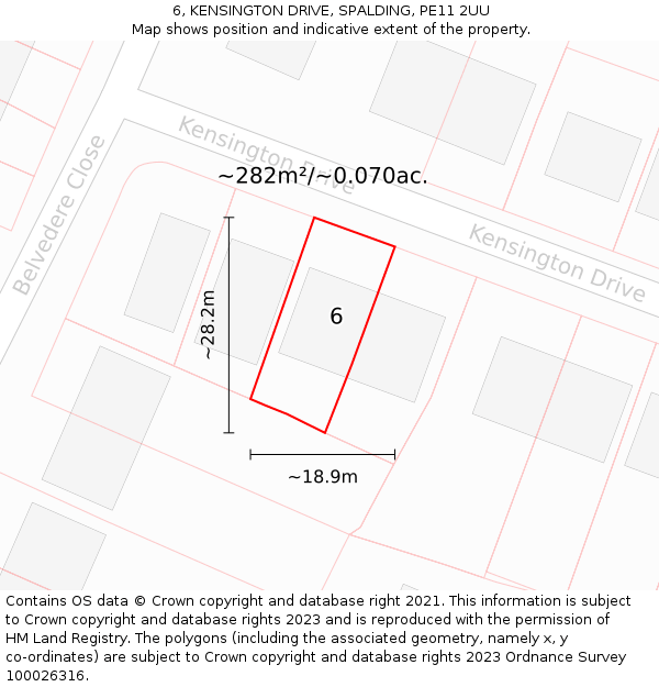 6, KENSINGTON DRIVE, SPALDING, PE11 2UU: Plot and title map