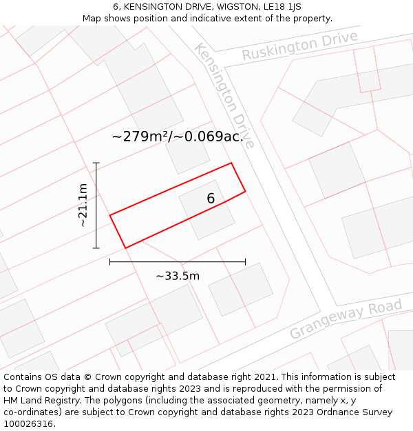6, KENSINGTON DRIVE, WIGSTON, LE18 1JS: Plot and title map