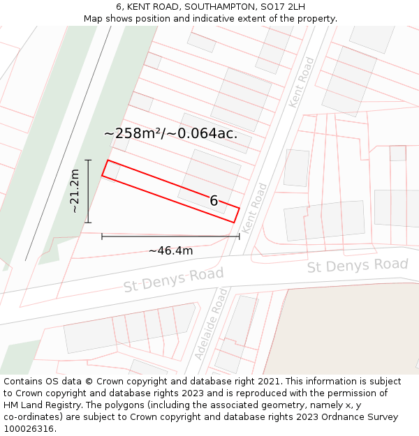 6, KENT ROAD, SOUTHAMPTON, SO17 2LH: Plot and title map