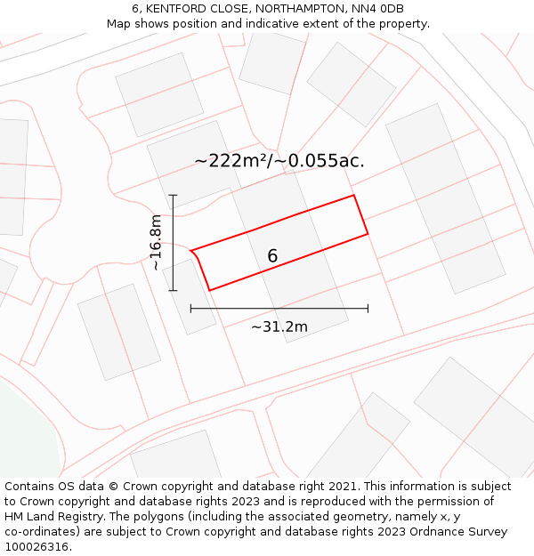 6, KENTFORD CLOSE, NORTHAMPTON, NN4 0DB: Plot and title map