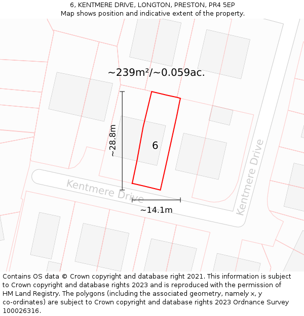 6, KENTMERE DRIVE, LONGTON, PRESTON, PR4 5EP: Plot and title map