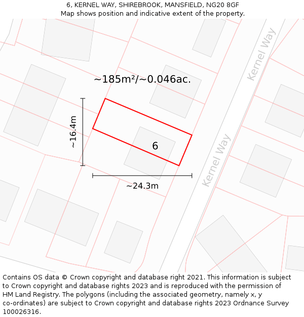 6, KERNEL WAY, SHIREBROOK, MANSFIELD, NG20 8GF: Plot and title map